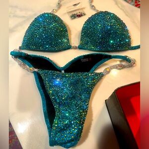 Muscle Dazzle Sparkling Teal Blue Bikini Set